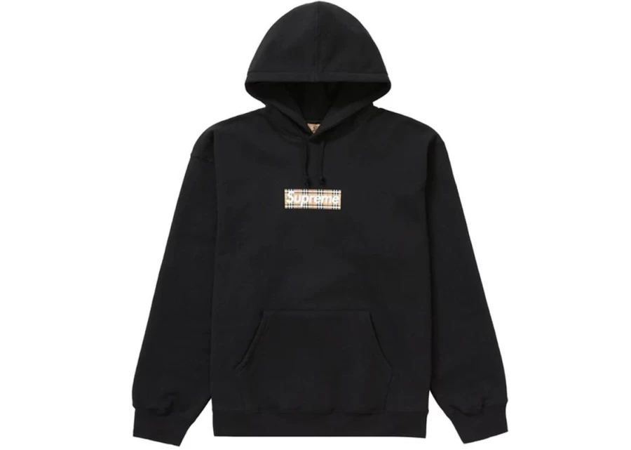 Supreme x Burberry Box Logo Hoodie Unisex Black Streetwear Collaboration