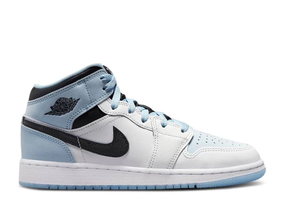 Air Jordan 1 Mid 'White Ice Blue' Kids GS Sneakers - White & Ice Blue Basketball Shoes for Girls & Boys