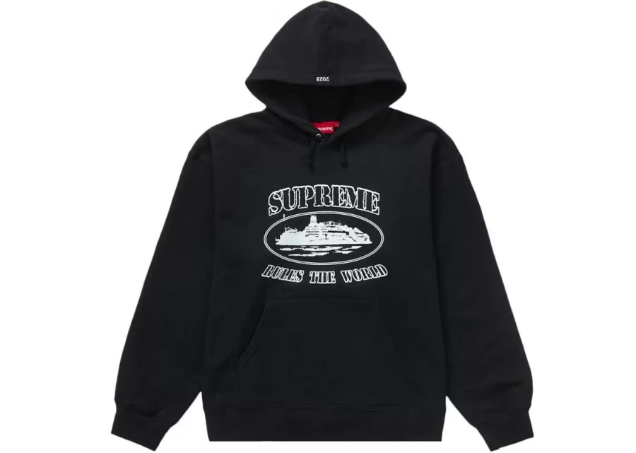 Supreme x Corteiz Rule The World Unisex Hoodie - Black Collaborative Streetwear Pullover