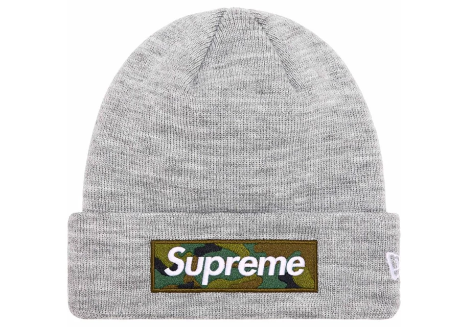 Supreme X New Era Box Logo Beanie Heather Grey Unisex Winter Hat FW23 Collaboration