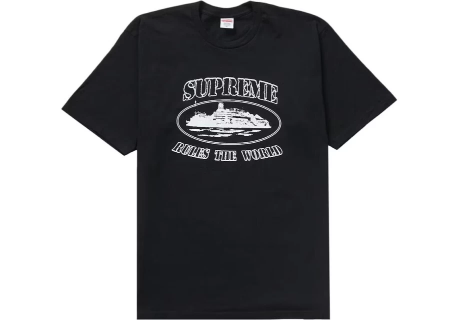 Supreme X Corteiz Unisex 'Rule The World' T-Shirt - Black Collaborative Streetwear Tee