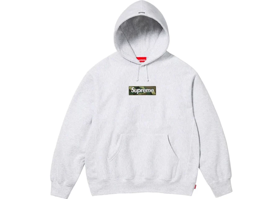 Supreme Unisex Box Logo Hoodie - Ash Grey Pullover Sweatshirt (FW23 Collection)