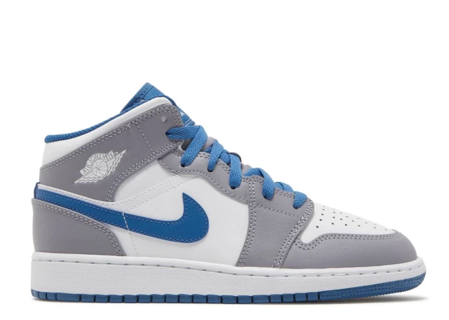 Air Jordan 1 Mid 'True Blue Cement' Kids GS Sneakers