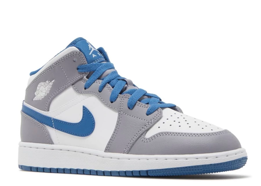 Air Jordan 1 Mid 'True Blue Cement' Kids GS Sneakers