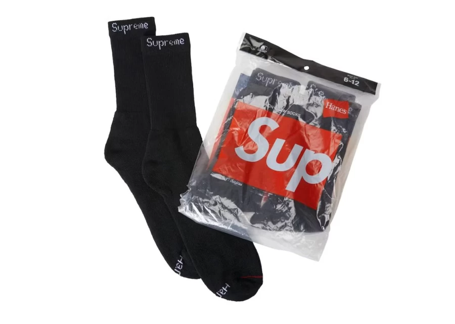 Supreme Unisex Black Hanes Crew Socks 4-Pack