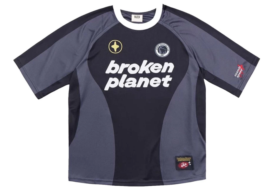 Broken Planet Market Unisex Football Jersey - Black & Grey Short Sleeve Sportswear