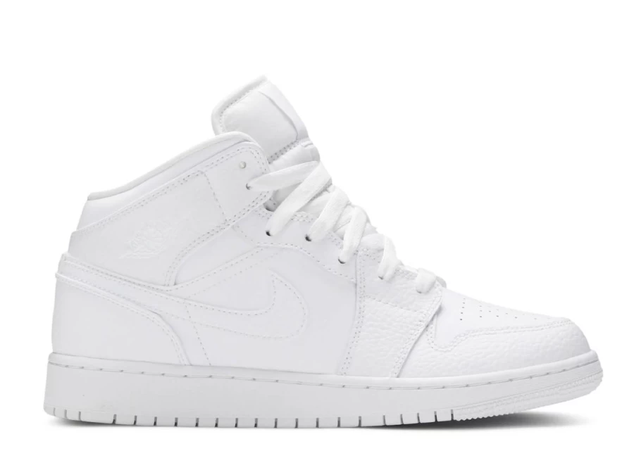 Air Jordan 1 Mid 'Triple White' Kids GS Sneakers - White Colorway Youth Basketball Shoes