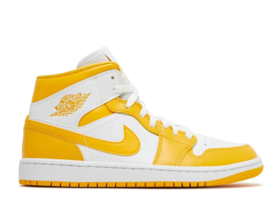 Air Jordan 1 Mid Women's Sneakers in White and University Gold Colorway