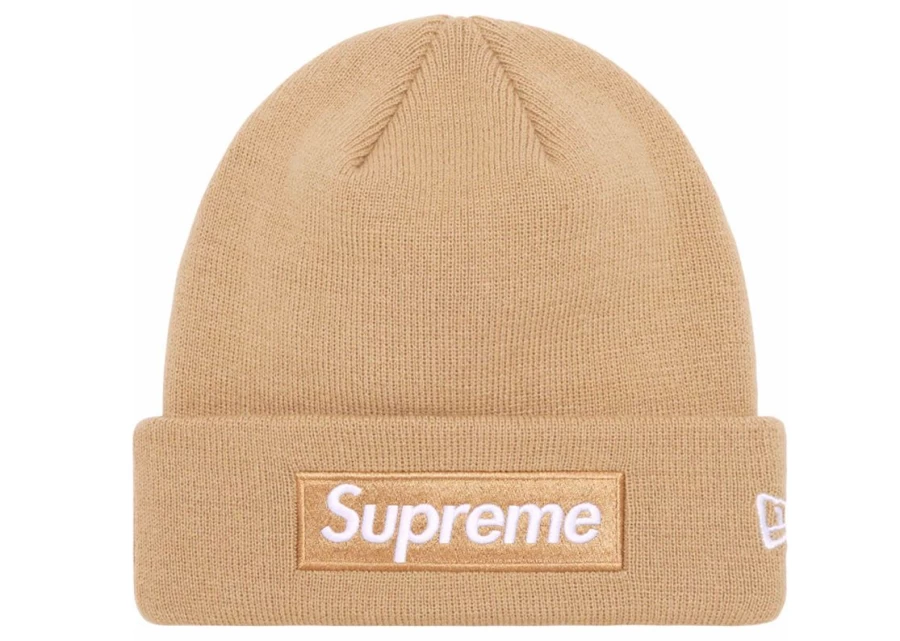 Supreme x New Era Box Logo Beanie Dark Sand FW23 Unisex Winter Knit Hat