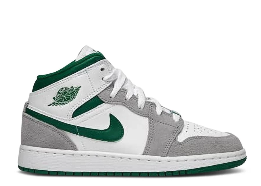 Air Jordan 1 Mid SE 'Grey Green' Kids' Sneakers (GS) - Stylish & Comfortable Basketball Shoes for Boys and Girls