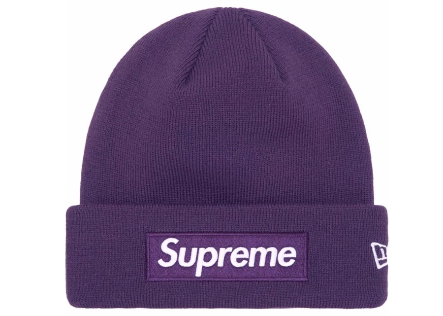 Supreme X New Era Box Logo Beanie Dark Purple Winter Hat Unisex FW23 Collaboration