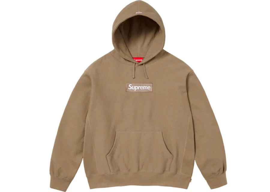 Supreme Box Logo Hoodie Dark Sand Unisex Pullover Sweatshirt FW23